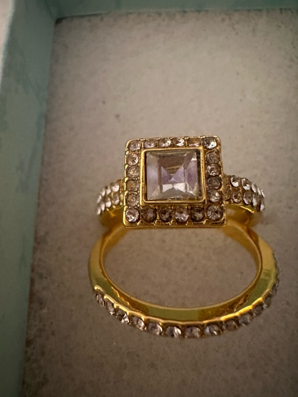 Gold-Tone Square CZ Halo Stackable Ring - Clear Crystal